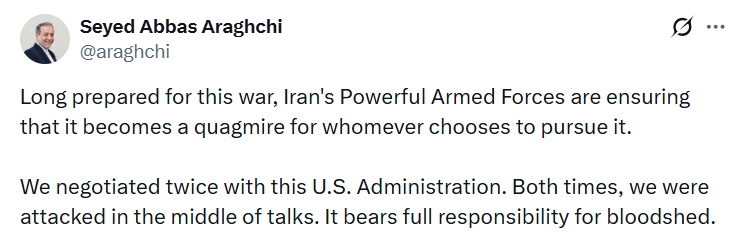 İran Dışişleri Bakanı Arakçi: "Akan kanın tüm sorumluluğu mevcut ABD yönetimine aittir"