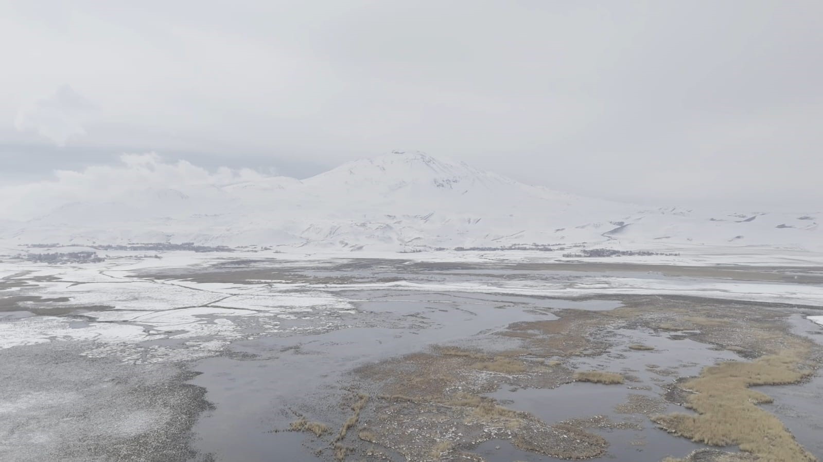 Sarısu sazlıkları ile Süphan Dağı’nın karlı zirvesi göz kamaştırıyor
