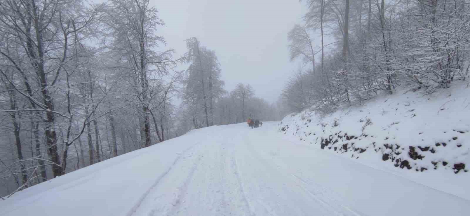 Zirvede kar eğlencesi: Bidonlarla kaydılar, traktörle kızak çektirdiler