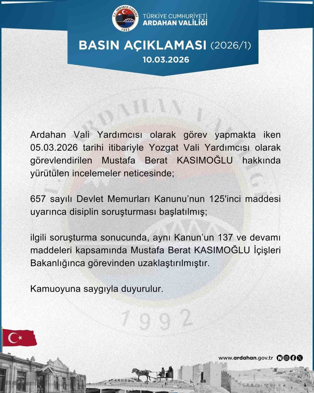 Vali yardımcısı görevden uzaklaştırıldı