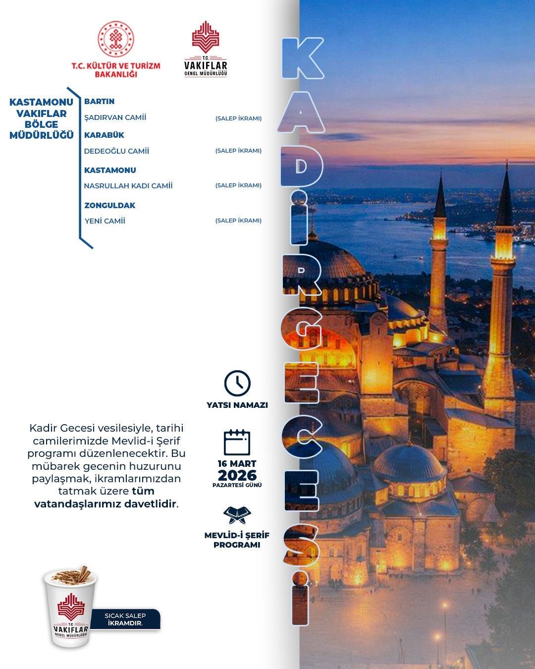 Zonguldak Yeni Camii’nde Kadir Gecesi’nin manevi iklimi dualarla yaşanacak