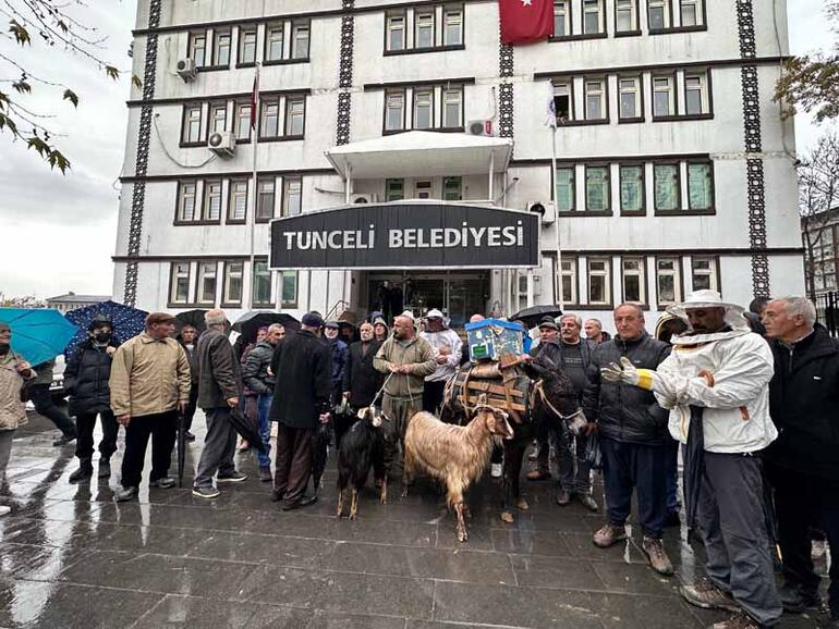 Tunceli Belediyesi önünde eşekli, keçili protesto