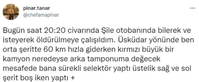 Eski MasterChef yarışmacısı Pınar Tanar, trafikte korku dolu anlar yaşadı: Kamyon şoförü öldürmeye çalıştı