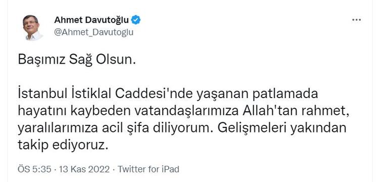 Siyasilerden İstanbul'daki bombalı saldırıda yaşamını yitirenler için taziye mesajı