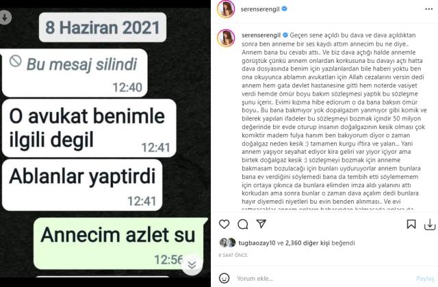 Annesinin 50 milyon TL'lik evini zorla aldığı gerekçesiyle davalık olan Seren Serengil, hakkındaki iddiaları yalanladı