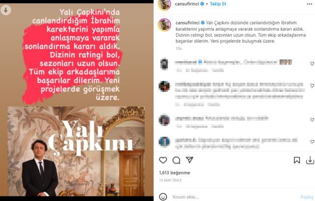 Oyuncu Cansu Fırıncı, Yalı Çapkını dizisinden ayrıldı