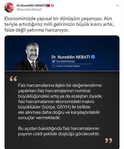 Bakan Nebati: Türkiye borçla faizle değil yatırımla üretimle büyüyor