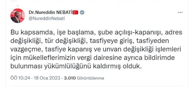 Bakan Nebati: Mükelleflerin vergi dairesine bildirim yükümlülüğünü kaldırdık