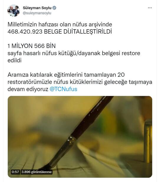 Bakan Soylu: Nüfus arşivindeki 468 milyon 420 bin belge dijitalleştirildi