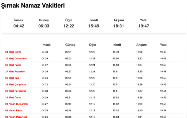 Şırnak sahur ne zaman, saat kaçta? 23 Mart Şırnak imsak vakti! Şırnak sabah ezanı saat kaçta okunuyor?