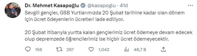 20 Şubat'a kadar olan dönem için ücret ödeyenlerin, KYK yurt ücretleri iade edilecek