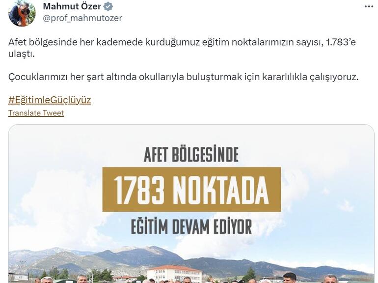 Bakan Özer: Afet bölgesinde eğitim noktalarımızın sayısı 1783’e ulaştı