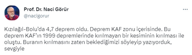 Naci Görür'den Bolu depremiyle ilgili dikkat çeken paylaşım: Buranın kırılmasını bekliyorduk