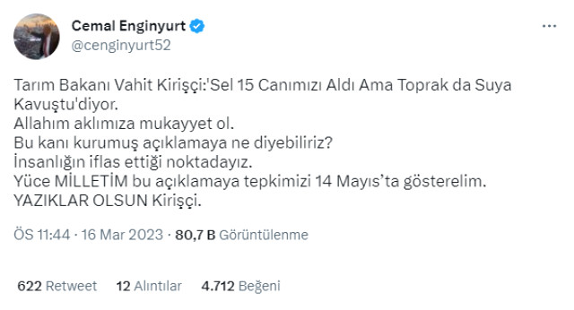 Bakan Kirişci'den muhalefetin tepkisini çeken sel yorumu: 15 canımızı aldı ama toprak da suya kavuştu