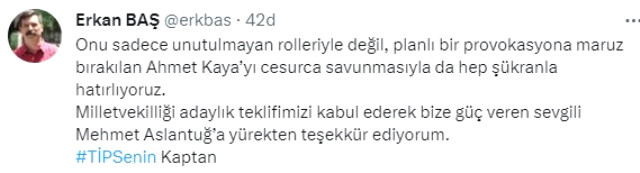 Oyuncu Mehmet Aslantuğ, Türkiye İşçi Partisi'nden milletvekili aday adayı oldu