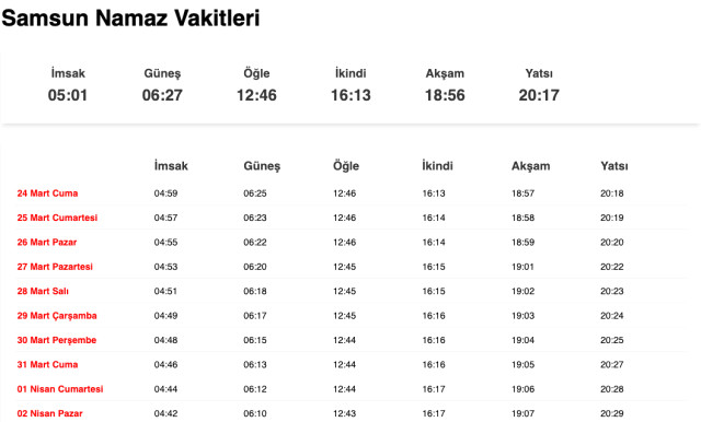 Samsun sahur ne zaman, saat kaçta? 23 Mart Samsun imsak vakti! Samsun sabah ezanı saat kaçta okunuyor?