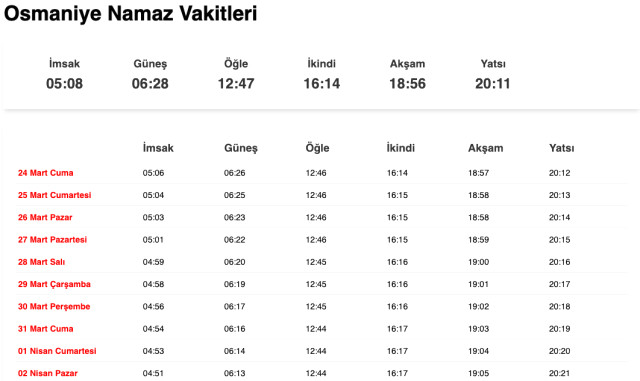 Osmaniye sahur ne zaman, saat kaçta? 23 Mart Osmaniye imsak vakti! Osmaniye sabah ezanı saat kaçta okunuyor?