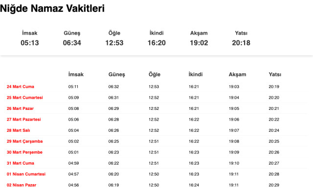 Niğde sahur ne zaman, saat kaçta? 23 Mart Niğde imsak vakti! Niğde sabah ezanı saat kaçta okunuyor?