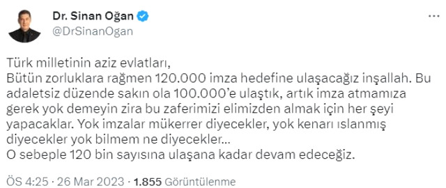 Sinan Oğan kaç imza oldu? Sinan Oğan 100 bin imza topladı mı?