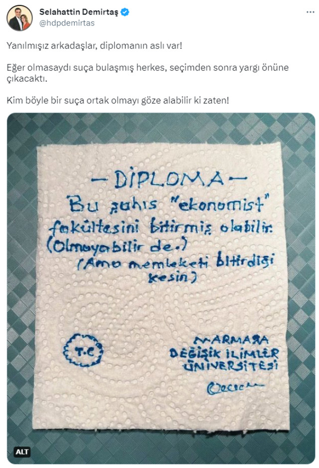 Selahattin Demirtaş'tan Cumhurbaşkanı Erdoğan'ın diplomasıyla ilgili olay paylaşım: Yanılmışız arkadaşlar!