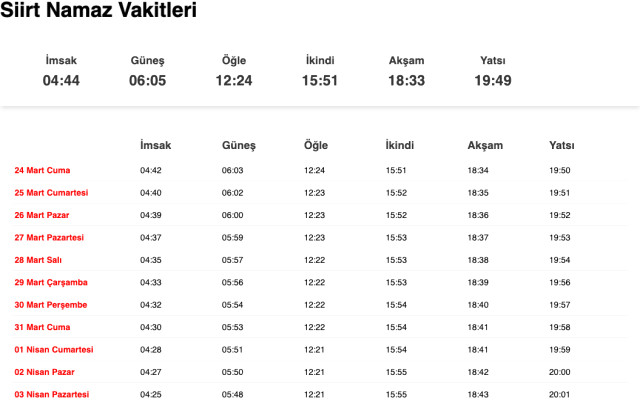 Siirt sahur ne zaman, saat kaçta? 23 Mart Siirt imsak vakti! Siirt sabah ezanı saat kaçta okunuyor?