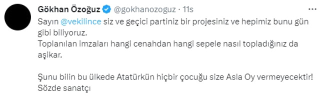 Gökhan Özoğuz'dan Muharrem İnce'ye tepki: Atatürk'ün hiçbir çocuğu size asla oy vermeyecek