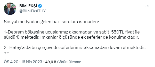 THY'den Hatay'a uçuşların durdurulduğu iddiasına yanıt: NOTAM sebebiyle gidişte yolcu alınmamaktadır