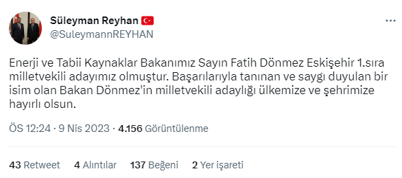 AK Parti'de liste netleşiyor! Enerji Bakanı Fatih Dönmez, Eskişehir'de 1. sıradan aday gösterildi