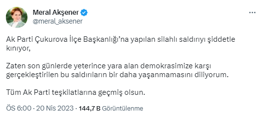 Akşener'den AK Parti ilçe binasına yapılan saldırıya tepki: Şiddetle kınıyorum