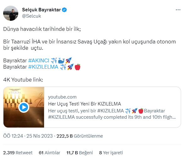 Dünya havacılık tarihinde bir ilk! Bayraktar Kızılelma ve Akıncı kol uçuşu gerçekleştirdi