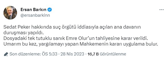 Sedat Peker'in basın danışmanı Emre Olur hakkında bir kez daha tahliye kararı çıktı