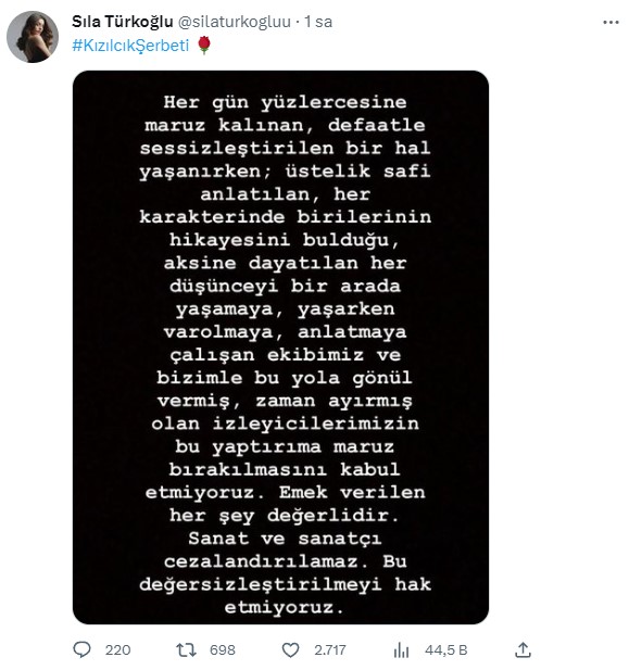 Kızılcık Şerbeti dizisi özet verilirken bir anda yayından kaldırıldı! Oyuncular RTÜK'e sert çıktı