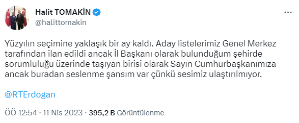 AK Parti Ordu İl Başkanı Halit Tomakin, Cumhurbaşkanı Erdoğan'a seslendi: İstifanın eşiğindeyiz