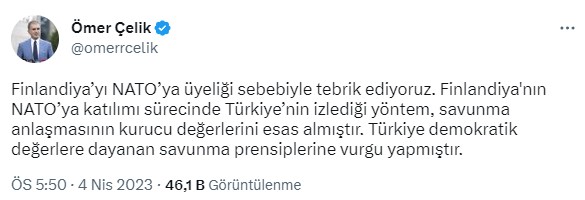 Finladiya'nın NATO'ya girmesinin ardından AK Parti'den İsveç'e mesaj: Taahhütlerin yerine getirilmesi halinde aynı ilkesel süreç işleyecek