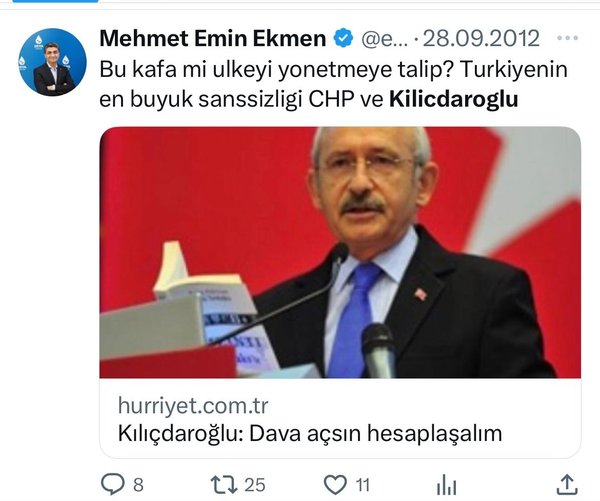 CHP'den milletvekili adayı olan Deva Partili Ekmen'in Kılıçdaroğlu'nu eleştirdiği paylaşımları ortaya çıktı: Bu kafa mı ülkeyi yönetmeye talip