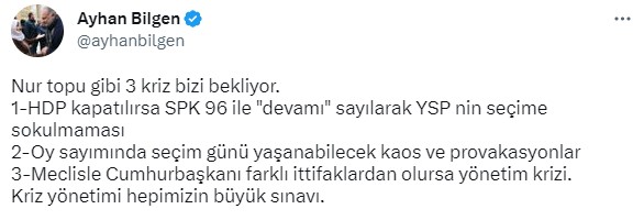 Eski HDP'li Ayhan Bilgen'den bomba iddia: Yeşil Sol Parti seçime sokulmayacak