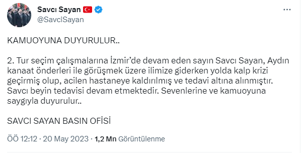 Savcı Sayan kalp krizi geçirdi