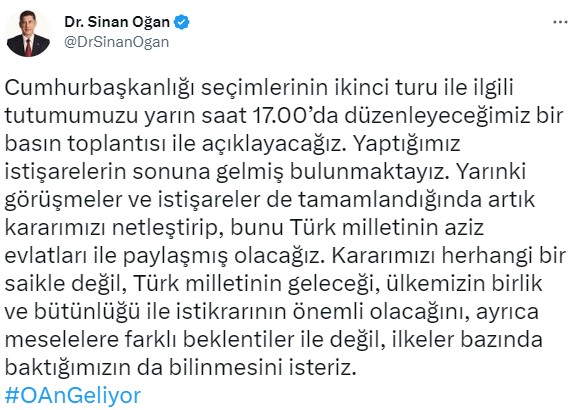 AK Parti'den vekil seçilen Hulki Cevizoğlu, Oğan'ın mesajındaki bir kelimeye dikkat çekti: Hayırlı olsun