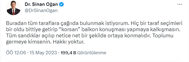 Sinan Oğan'dan yeni açıklama: Buradan tüm taraflara çağrıda bulunuyorum, kimse 'korsan' balkon konuşması yapmaya kalkmasın