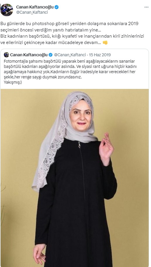 Canan Kaftancıoğlu, fotomontajla kendisini başörtülü gösteren fotoğrafa tepki gösterdi