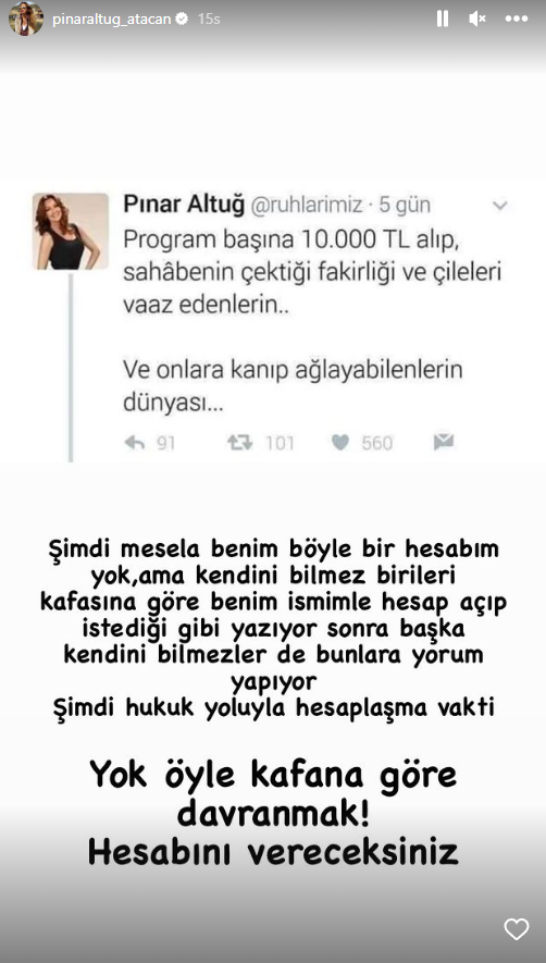 Pınar Altuğ, adına açılmış sahte hesap hakkında harekete geçti: Hesap vereceksiniz