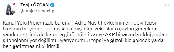 Bolu Belediye Başkanı Tanju Özcan, heykeldeki tepsinin çalındığını iddia edip AK Parti'yi suçladı! Gerçek başka çıktı