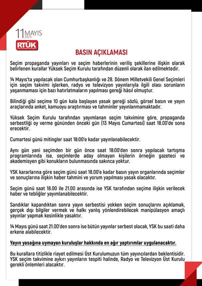 RTÜK: Seçim yasağına uymayanlara ağır yaptırımlar uygulanacak