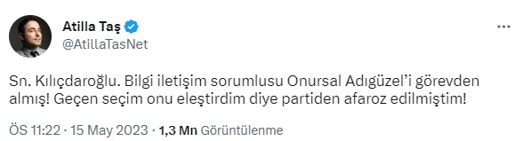 Atilla Taş, Onursal Adıgüzel'in görevden alınmasının ardından Kılıçdaroğlu'na seslendi: Onu eleştirdim diye partiden aforoz edilmiştim