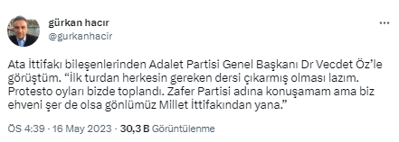 ATA İttifakı'nın ortağı Adalet Partisi'nden ikinci tur mesajı: Gönlümüz Millet İttifakı'ndan yana