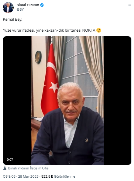 Seçim sonuçlarının ardından Binali Yıldırım'dan Kılıçdaroğlu'na bomba gönderme: Yine kazandık bir tanesi