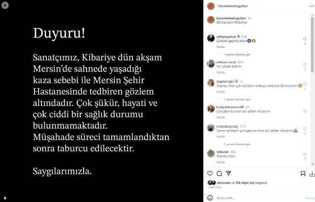 Sahnede yere düşen Kibariye'nin menajerinden açıklama: Ciddi bir sağlık durumu bulunmamaktadır