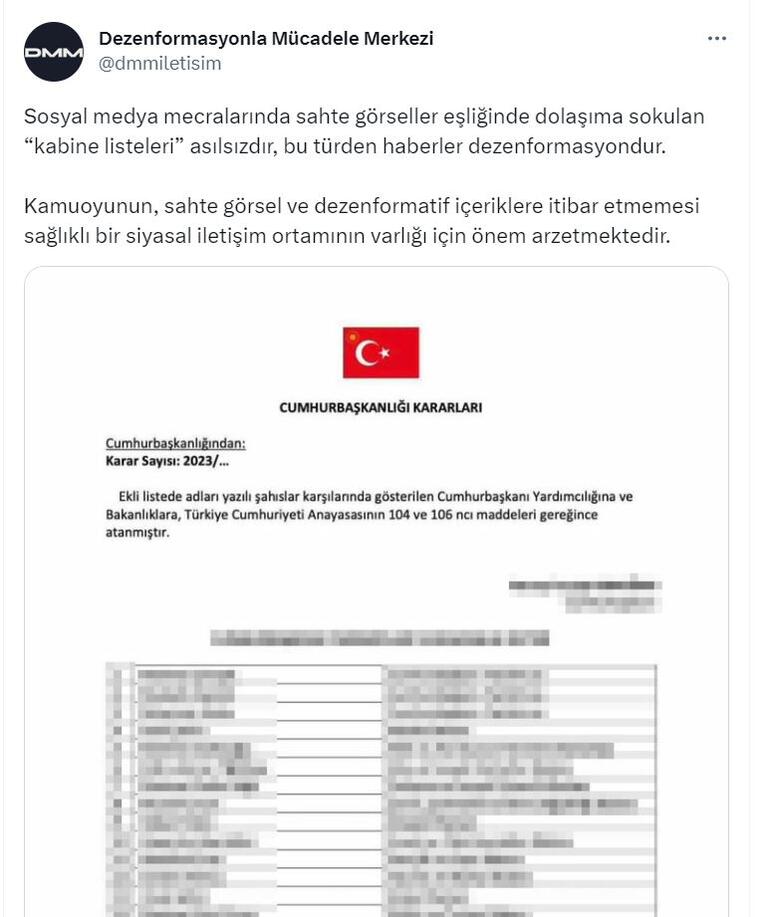 İletişim Başkanlığı: Sosyal medyadaki 'kabine listeleri' asılsızdır