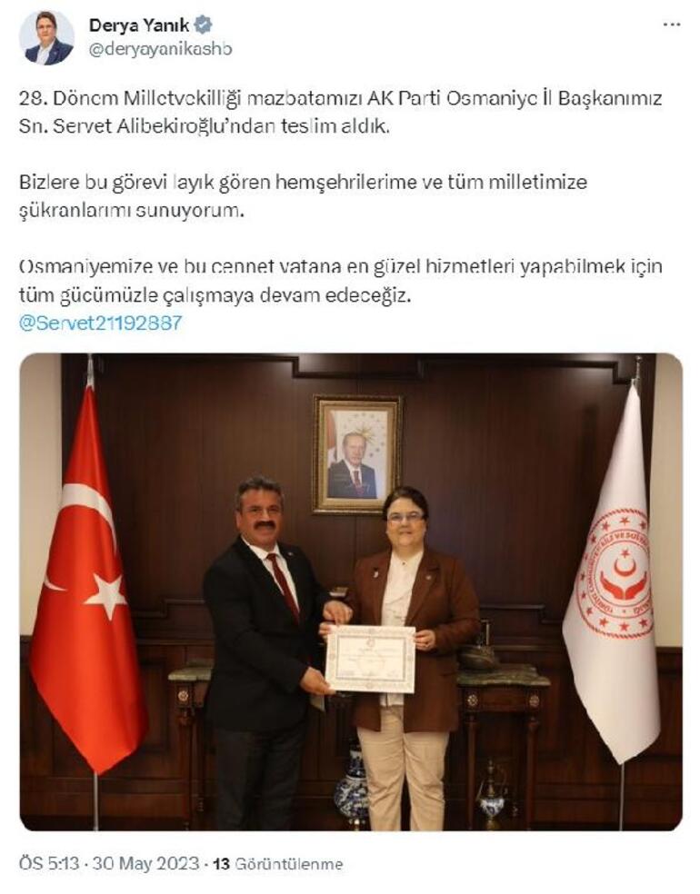 Bakan Yanık, mazbatasını aldı