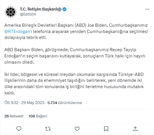 Biden'dan Cumhurbaşkanı Erdoğan'a tebrik telefonu